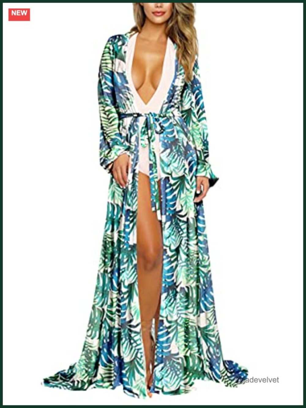 Women's Long Sleeve Flowy Maxi Swimsuit Cover Up Tie Front Robe